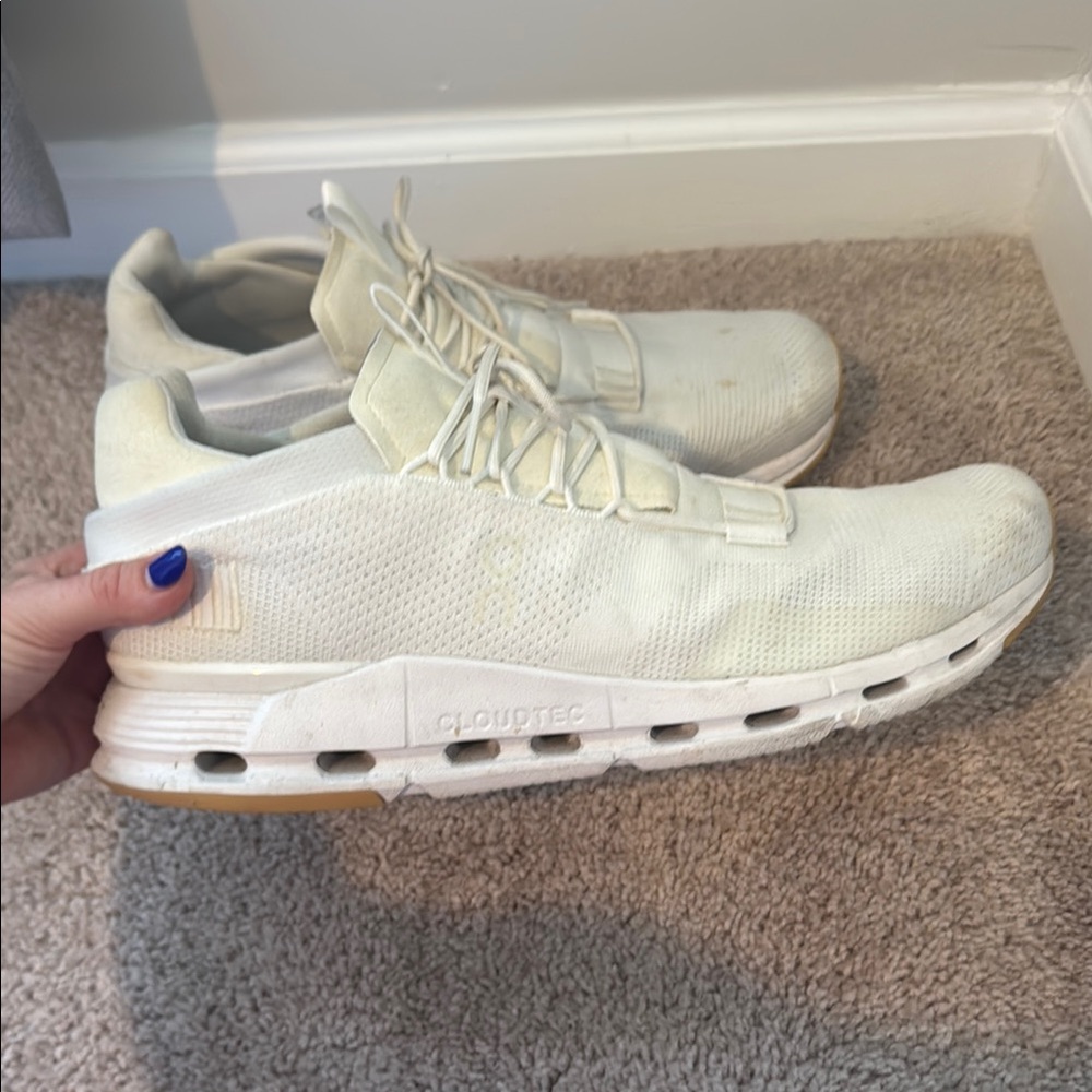 On Running White Sneakers with Knit Upper and Cushioned Sole